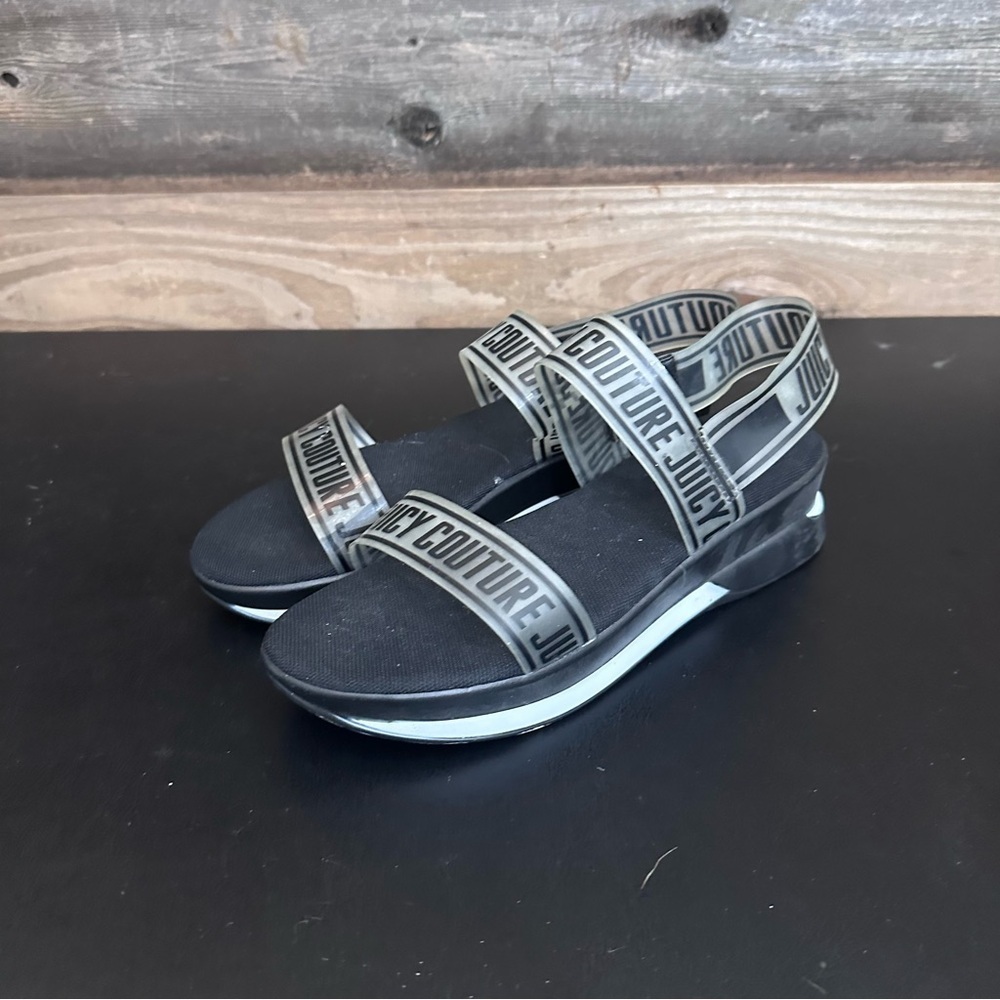 Juicy Couture Platform Imany Style 8.5 Women Slingback Black Clear Strap Sandals